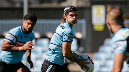 Nicho Hynes, Oregan Kaufusi and Will Kennedy at Sharks training.