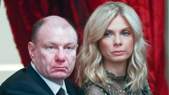 Vladimir Potanin, with wife Yekaterina, has not faced sanctions since the Russian invasion of Ukraine.