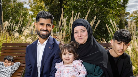 Zahid Safi with wife Zinab Husseinkhil and three of his six children, Abdulbasit, 4, Rida, 1 and Wesal, 14. 