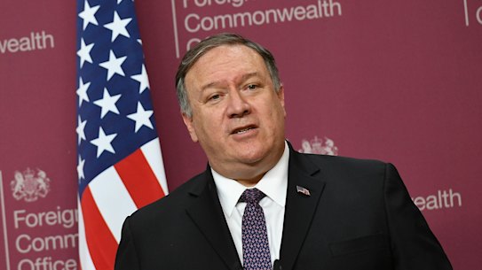 US Secretary of State Mike Pompeo speaks during a joint press conference with Britain's Foreign Secretary Jeremy Hunt at the Foreign Office in central London.