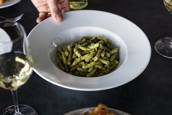 Trofie al pesto prepared tableside at a’Mare.