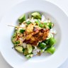 Satay chicken with cucumber salad and coconut rice is easy yet impressive.