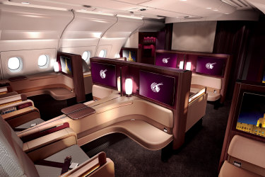 First-class suites in Qatar Airway's A380s, which fly daily from Sydney and Melbourne to Doha.