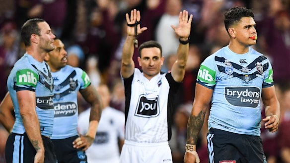 You're off: Latrell Mitchell is sent to the sin bin on Wednesday night.