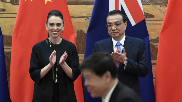 New Zealand's PM Jacinda Ardern and Chinese Premier Li Keqiang in Beijing in April this year.
