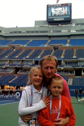 Petr Korda with youngsters Nelly and Sebastian at the US Open.