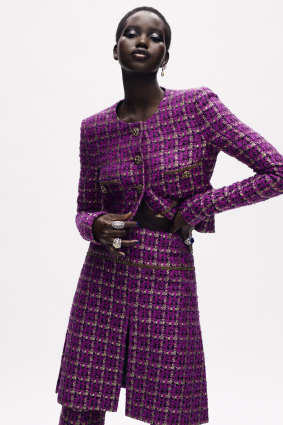 Adut Akech in a tweed suit as part of Chanel's digital haute couture presentation. 