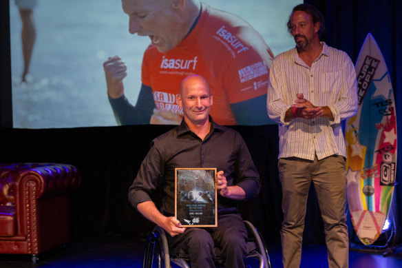With his Male Para Surfer of the Year gong at last month’s Australian Surfing Awards.