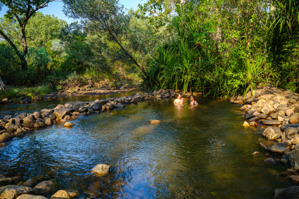 Swimming at dusk in the crystal-clear Pentecost River.