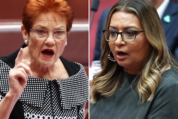 One Nation leader Pauline Hanson and Greens deputy Mehreen Faruqi.