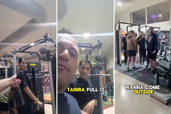 Video from Valentino’s Facebook page shows him approaching Raffoul and her family at the gym.