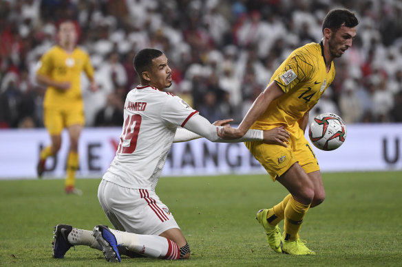 Australian forward Apostolos Giannou in action against the UAE during the 2019 Asian Cup. 