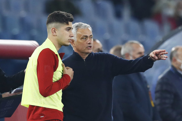 Cristian Volpato gets some final instructions from Jose Mourinho before entering the fray.