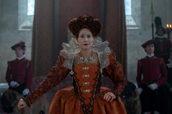 Minnie Driver as Elizabeth I in The Serpent Queen.