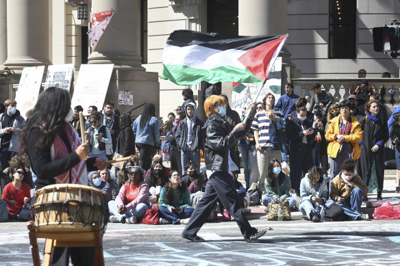 Pro-Palestine supporters rally at Yale University in New Haven, Connecticut.