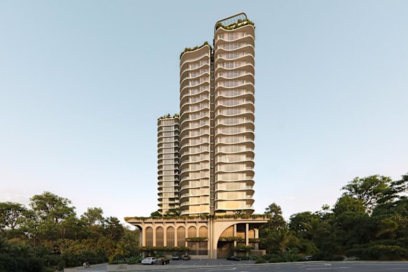 A view of the proposed apartment tower from across Creek Road.