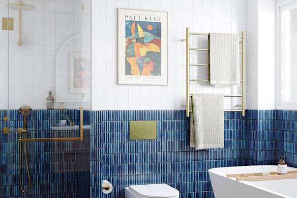 Temple and Webster’s Modern Mosaic Escape bathroom idea.