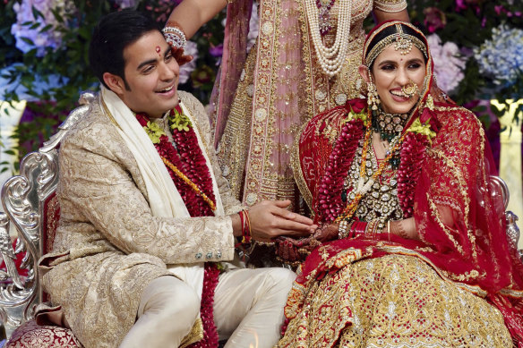 Akash Ambani and wife Shloka Mehta at their wedding in 2019.