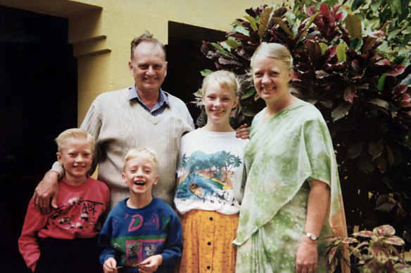 Graham and Gladys Staines with their children Philip (left), Timothy and Esther in 1998.