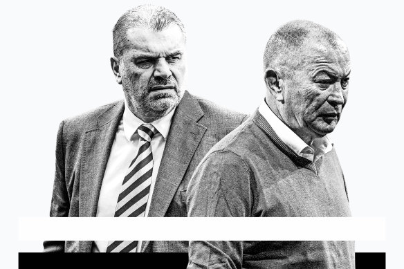 Contrasting fortunes: Ange Postecoglou and Eddie Jones.