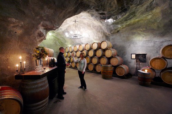 In the cellars of the Gibbston valley winery.