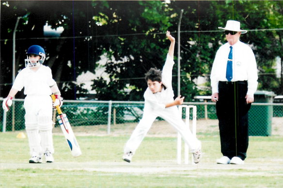 A young Pat Cummins bowling for Penrith Reps Under 10.
