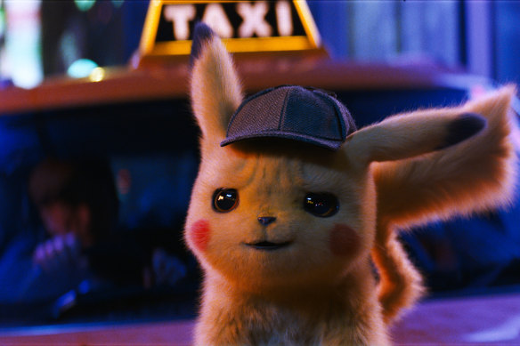 Detective Pikachu, voiced by Ryan Reynolds, in a scene from “Pokémon: Detective Pikachu.”