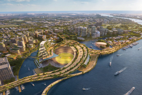 A visionary yet more expensive and unlikely option proposed is the Hamilton Northshore site from a consortium called the Brisbane Design Alliance.