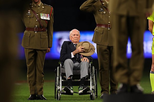 WWII veteran Arthur Leggett at a previous Len Hall Tribute Game.