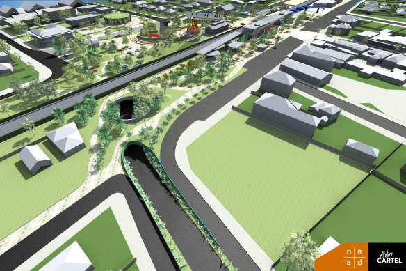 An artist’s impression of the proposed road underpass at Euroa. 