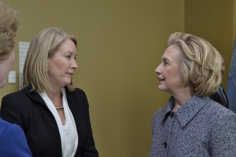 With Hillary Clinton at a Women’s Empowerment Principles Leadership Group event in 2015.