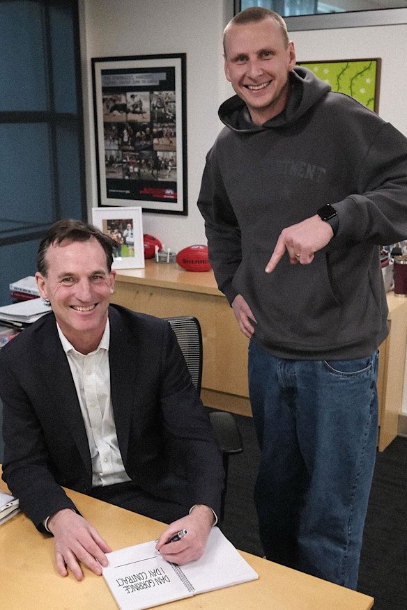 AFL CEO Andrew Dillon with influencer Dan Gorringe, announcing the league’s first official watchalong.