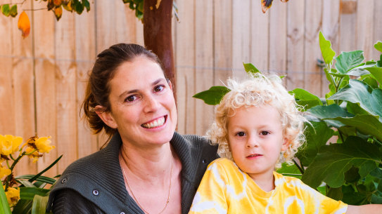 Caroline McGuigan from Clovelly encourages her children to play in the dirt.