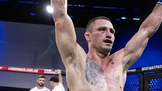 Deputy PM Richard Marles’ son, Sam Marles, after winning his MMA bout in Brisbane.
