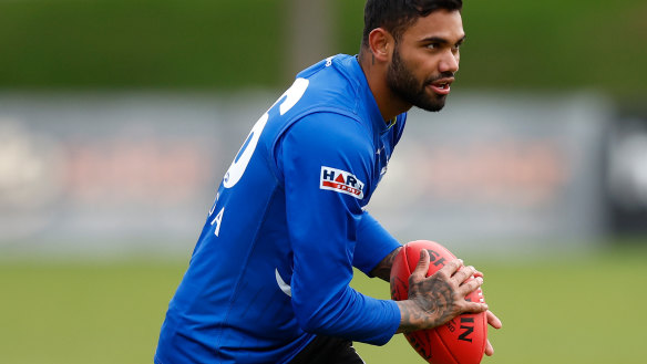 Former North Melbourne midfielder Tarryn Thomas at a training session at Arden Street last year.