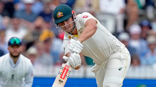 Cameron Green plays a shot during the second Ashes Test match at Lord’s.