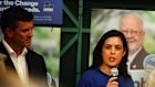 Moira Deeming with Victorian Liberal leader Brad Battin at a party rally in February.