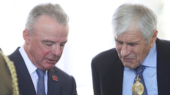 Brendan Nelson with Kerry Stokes, who is financially backing Ben Roberts-Smith’s defamation defence.