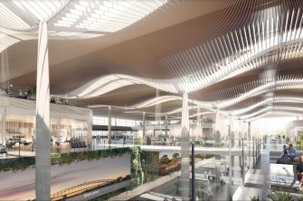 A design image of the interior of the new terminal at Western Sydney Airport.