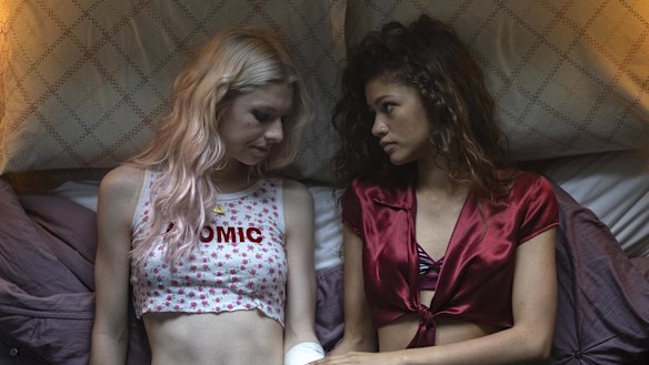 Hunter Schafer and Zendaya in the HBO series Euphoria.