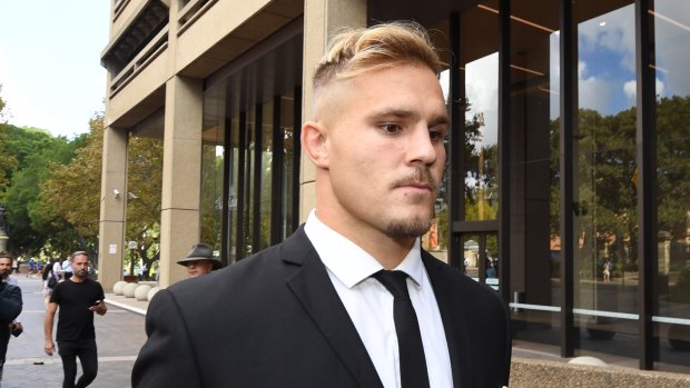 Further charges:  Dragons star Jack de Belin outside the NSW Federal Court in Sydney in April.