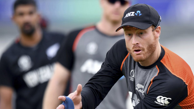 Scrappers: New Zealand's Martin Guptill during a nets session at Old Trafford.