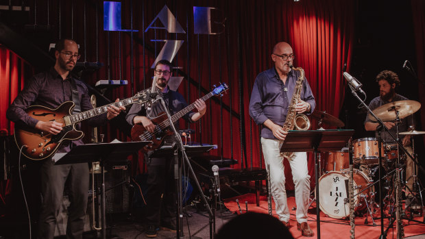 Meletrio at Jazzlab with (from left to right) Emiliano Sampaio, Gustavo Boni, Heinrich von Carnein and Luis Oliveira.