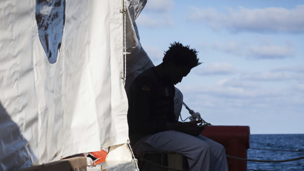 A migrant rescued from the Mediterranean Sea in December.