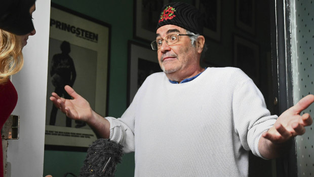 Danny Baker speaks to the media at his London home on Thursday.