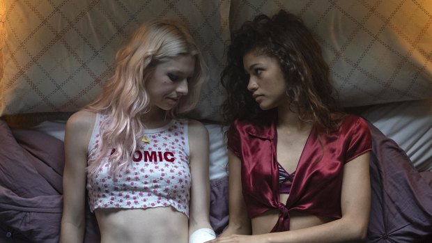 Hunter Schafer and Zendaya in the HBO series Euphoria.