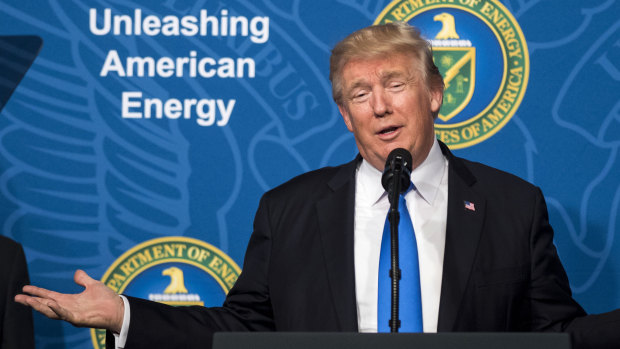US President Donald Trump at the Unleashing American Energy event in 2017, where he sought to reorient the US away from fighting climate change.