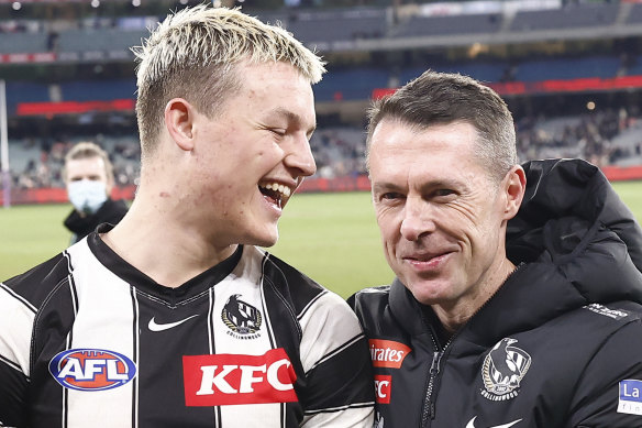 Young star Jack Ginnivan with coach Craig McRae.