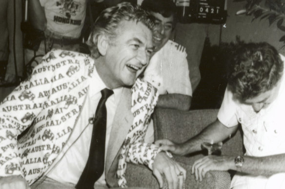 Bob Hawke famously celebrating the America's Cup win in 1983.