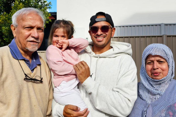 With dad Tariq, mum Fozia and Aisha. Australia’s cricket culture tipped the family’s decision to migrate here.